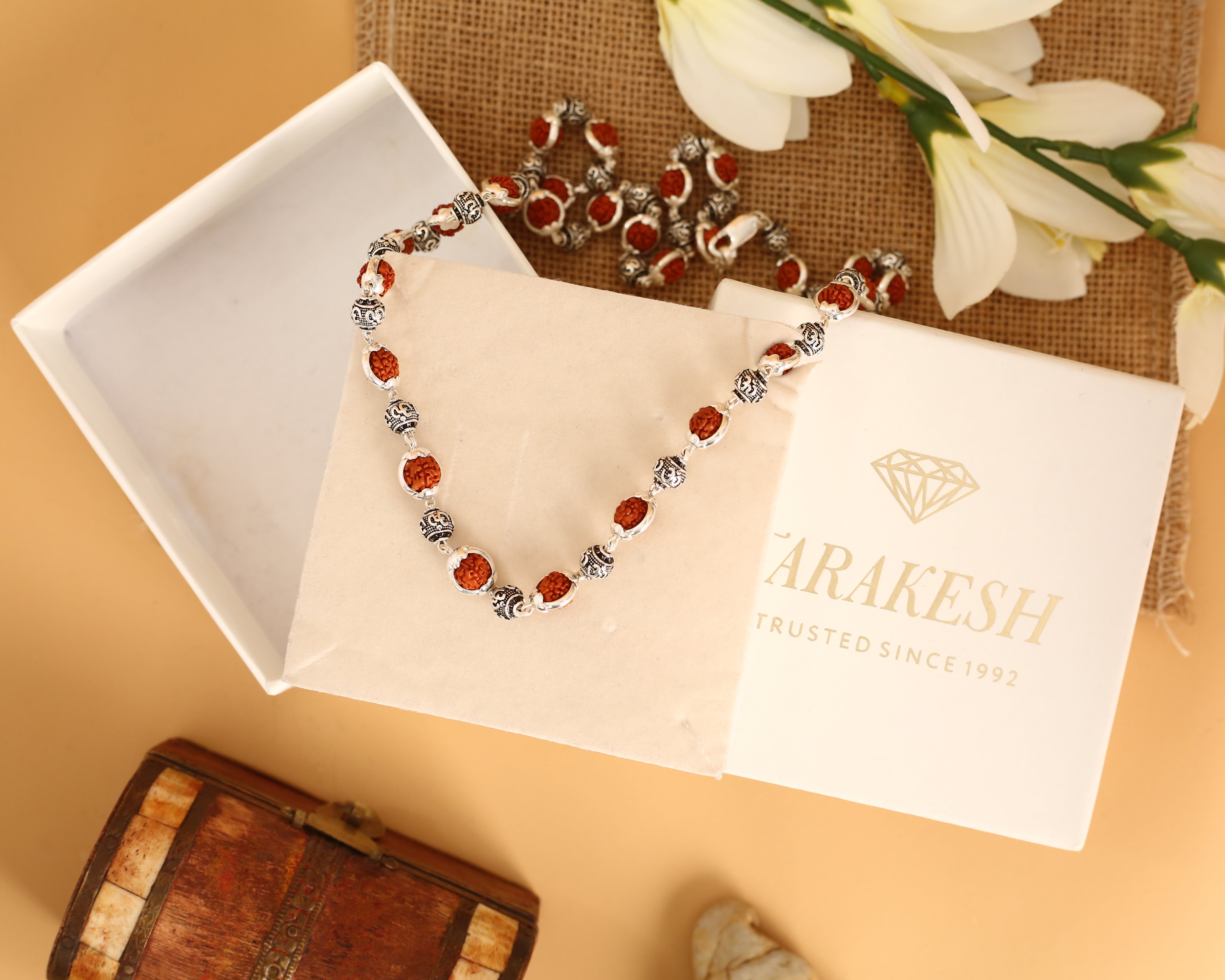 Rudraksha and Pure Silver Chain: Om Beads Edition