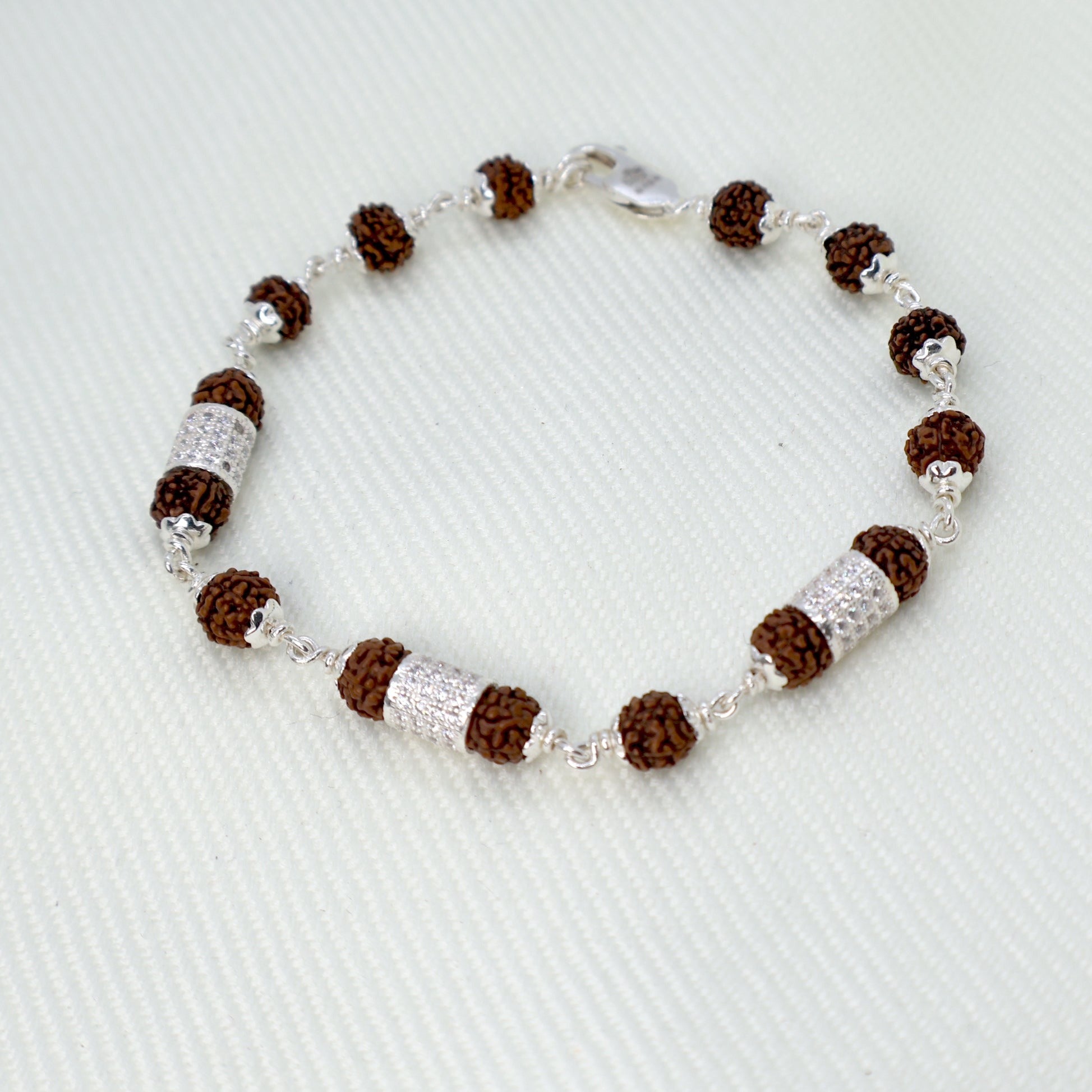 Rudraksha-Diamond  Silver Bracelet: Sacred Connection