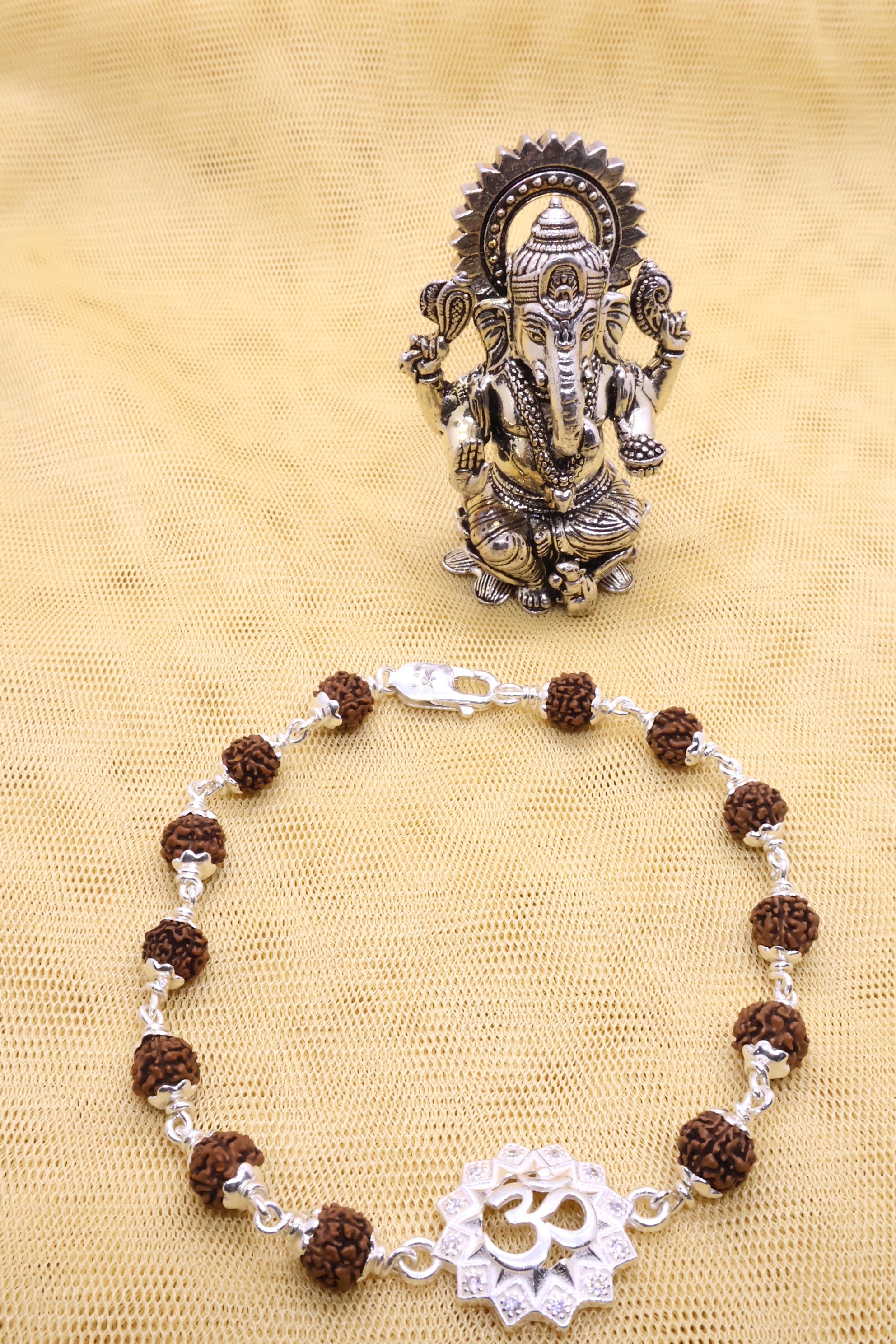 Rudraksha-OM  Silver Bracelet: Sacred Connection