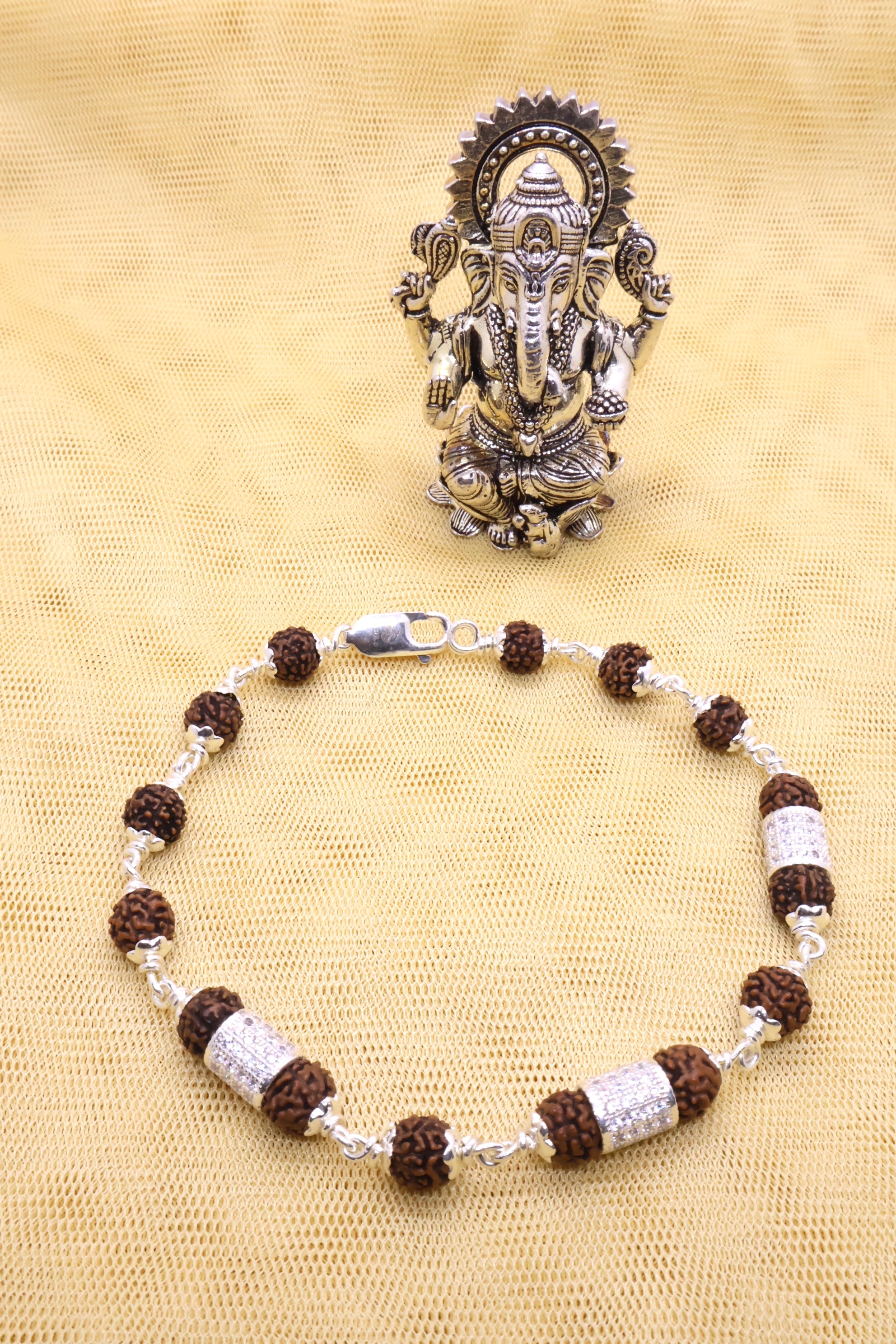 Rudraksha-Diamond  Silver Bracelet: Sacred Connection