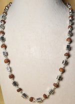 Load image into Gallery viewer, Rudraksha and Silver Square Heavy Beads Chain for Spiritual Bliss.
