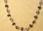 Load image into Gallery viewer, Rudraksha and Silver Square Heavy Beads Chain for Spiritual Bliss.
