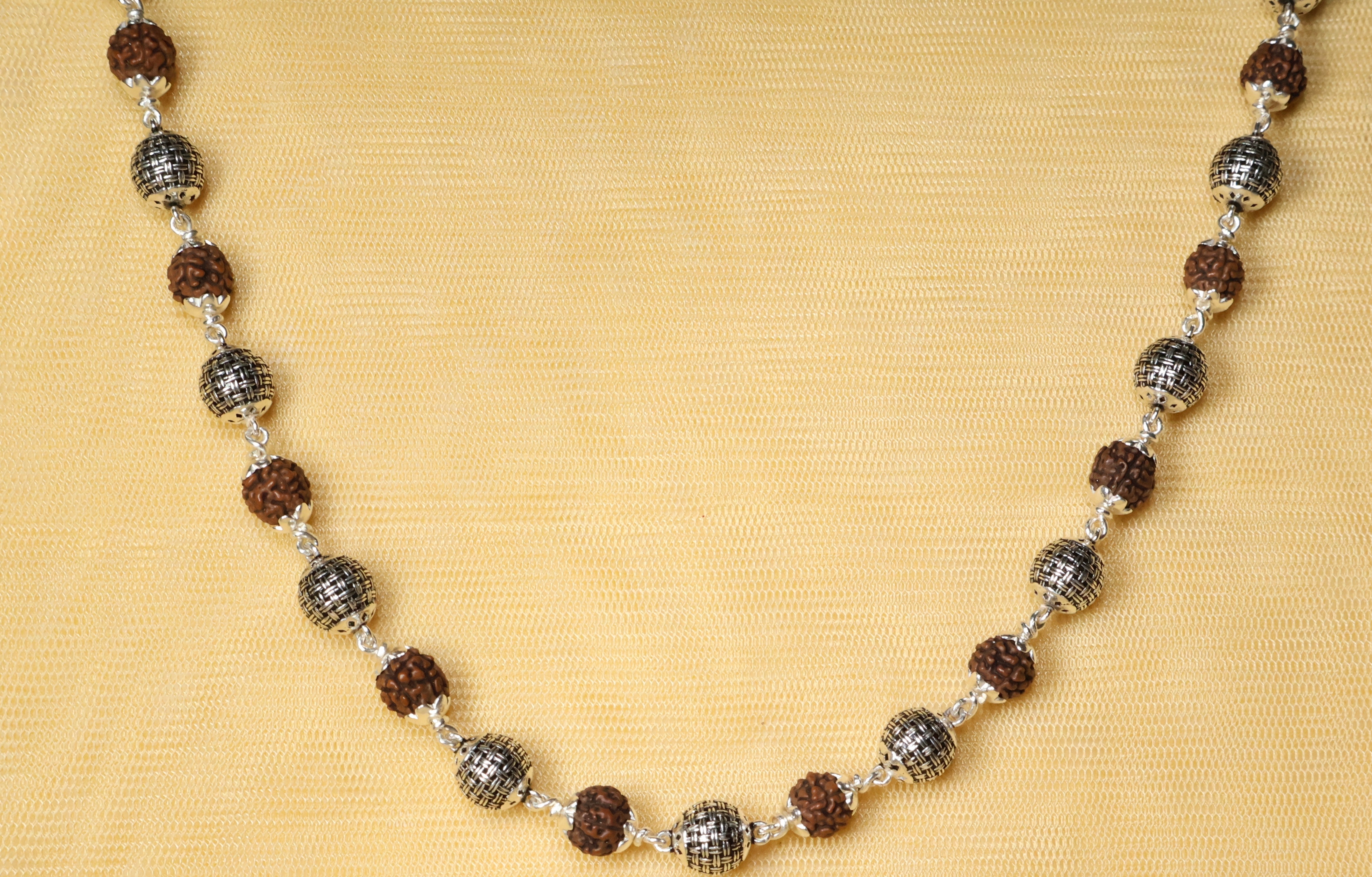 Rudraksha and Pure Silver Cylindrical Heavy Beads Chain for Spiritual Bliss.