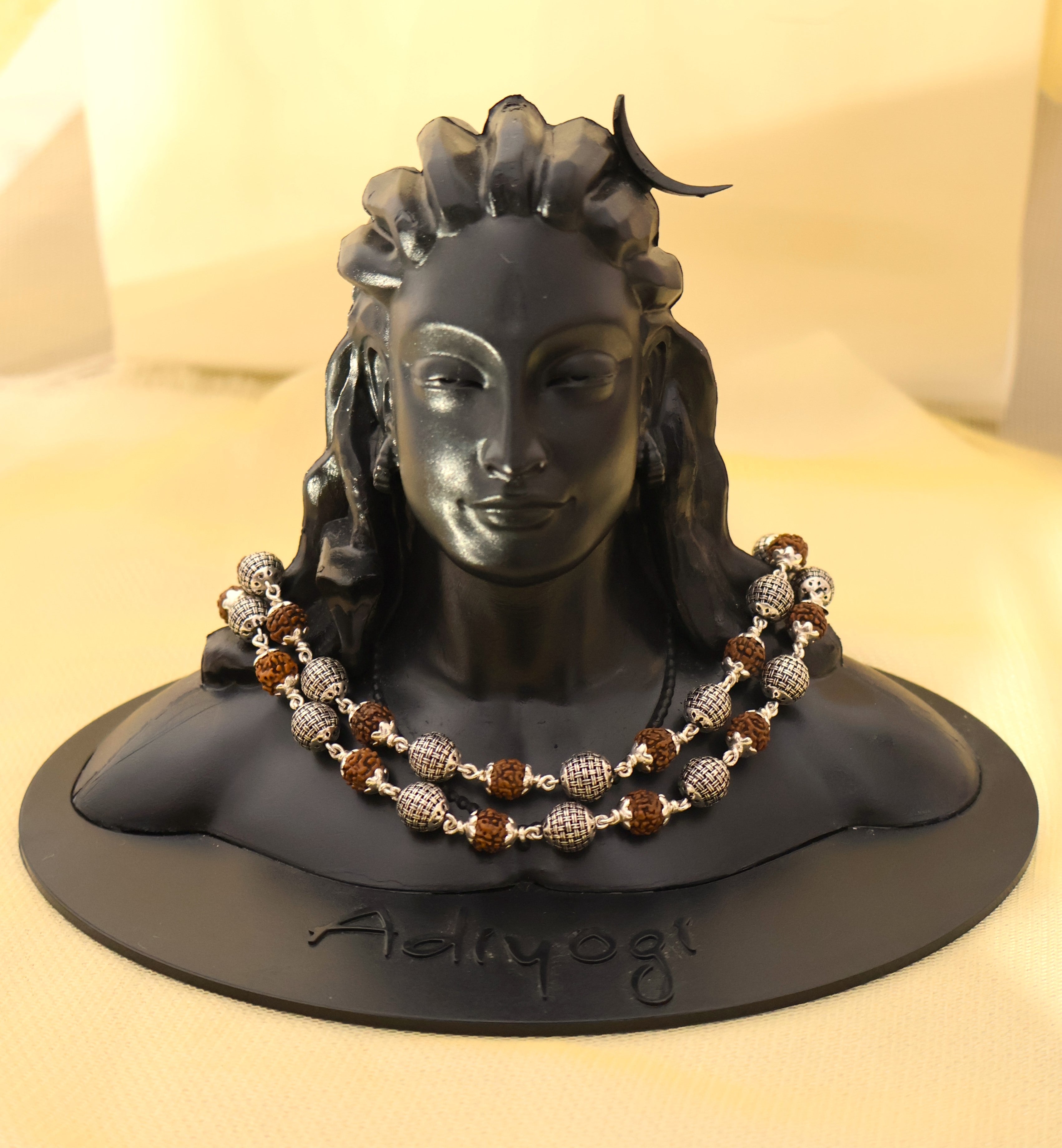 Rudraksha and Pure Silver Cylindrical Heavy Beads Chain for Spiritual Bliss.