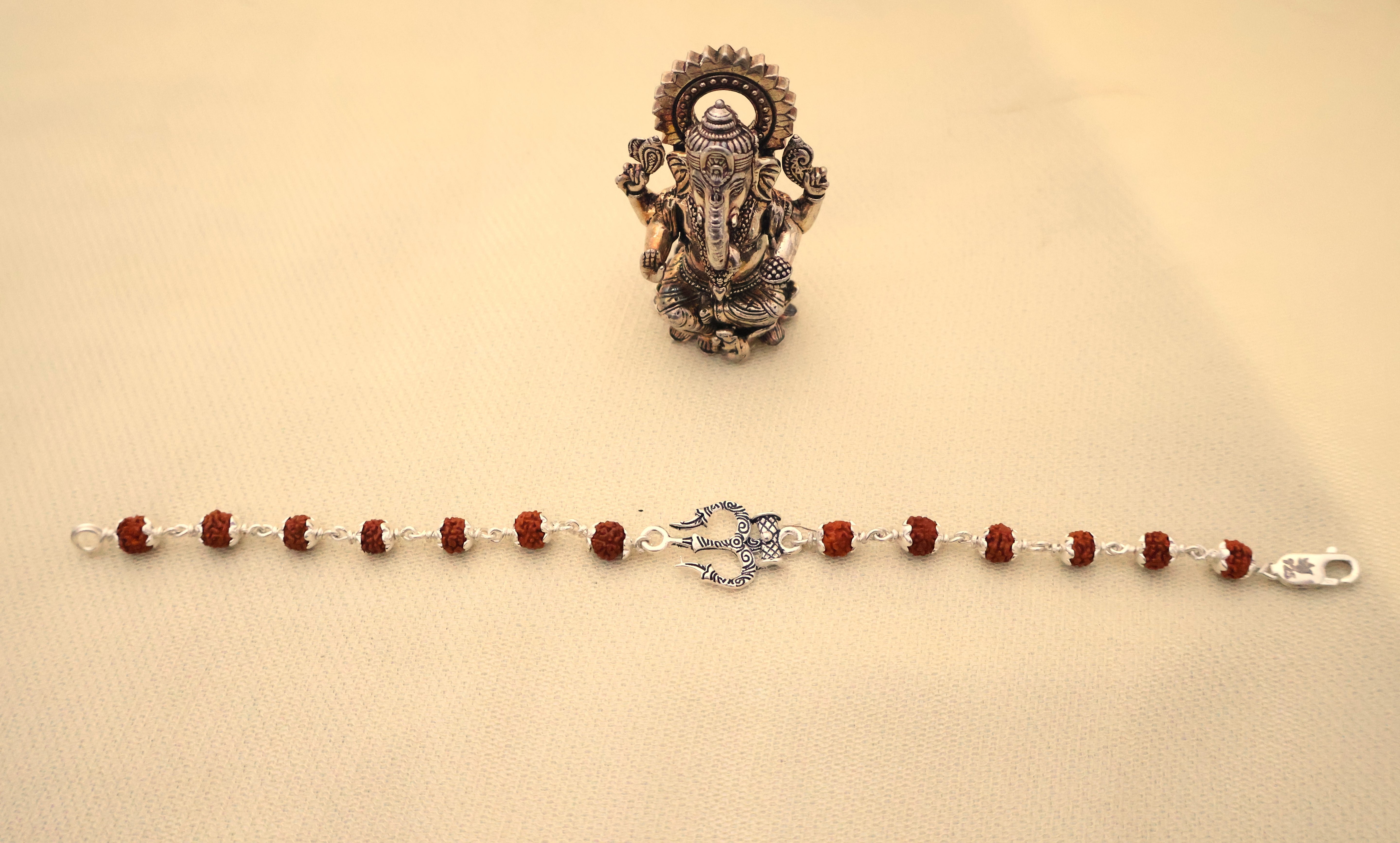 Rudraksha-Trishul Silver Bracelet: Sacred Connection