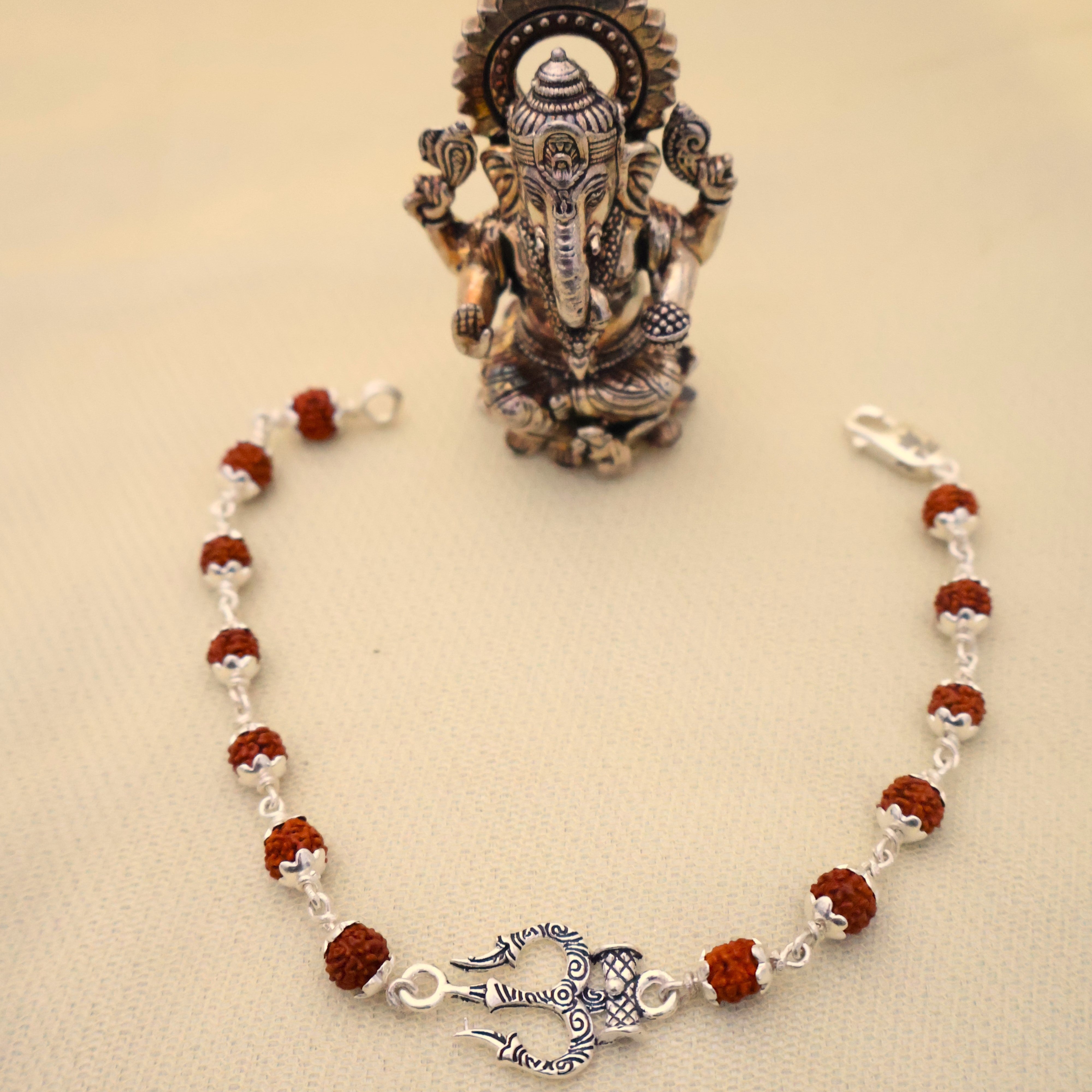 Rudraksha-Trishul Silver Bracelet: Sacred Connection