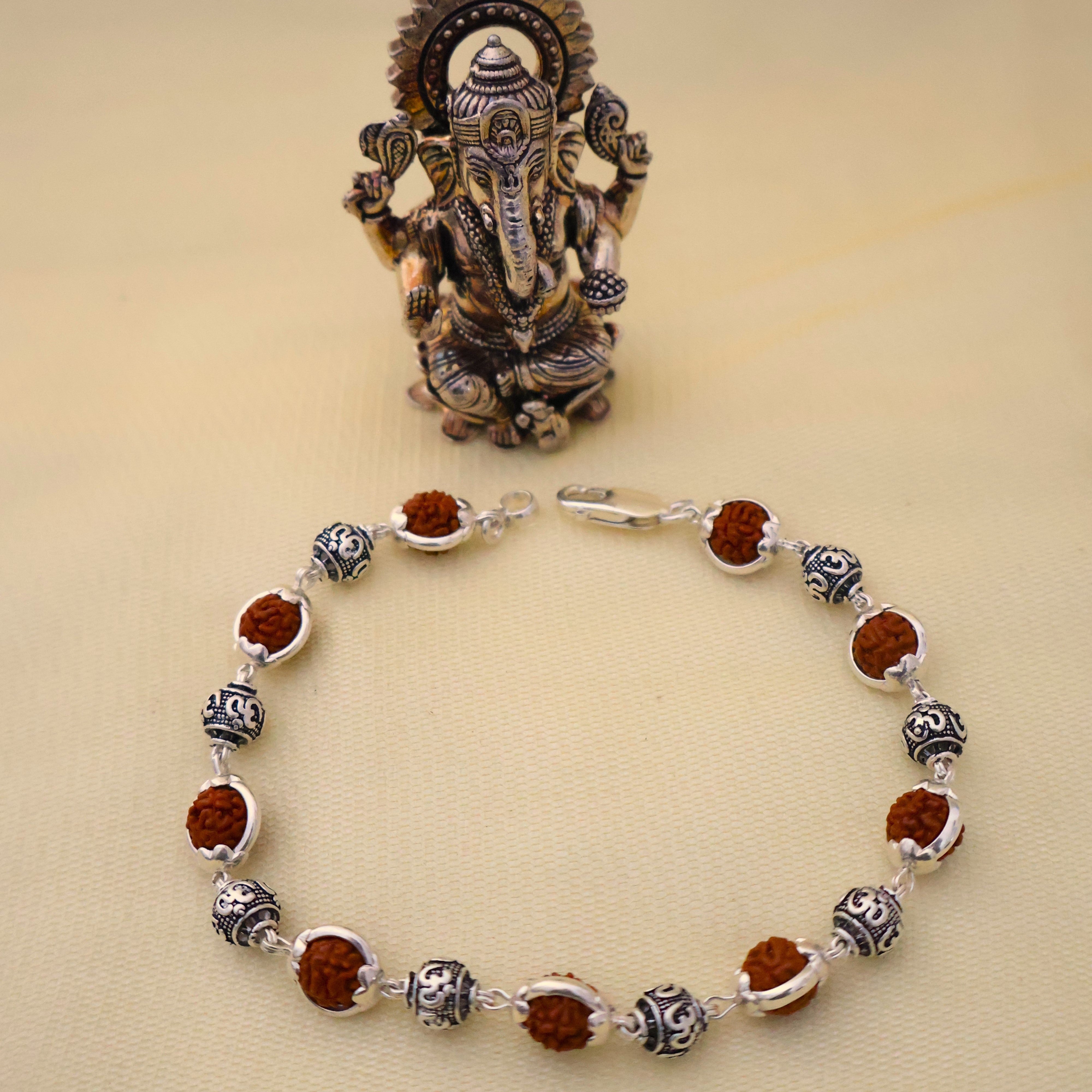 Rudraksha-OM  Silver Bracelet: Sacred Connection