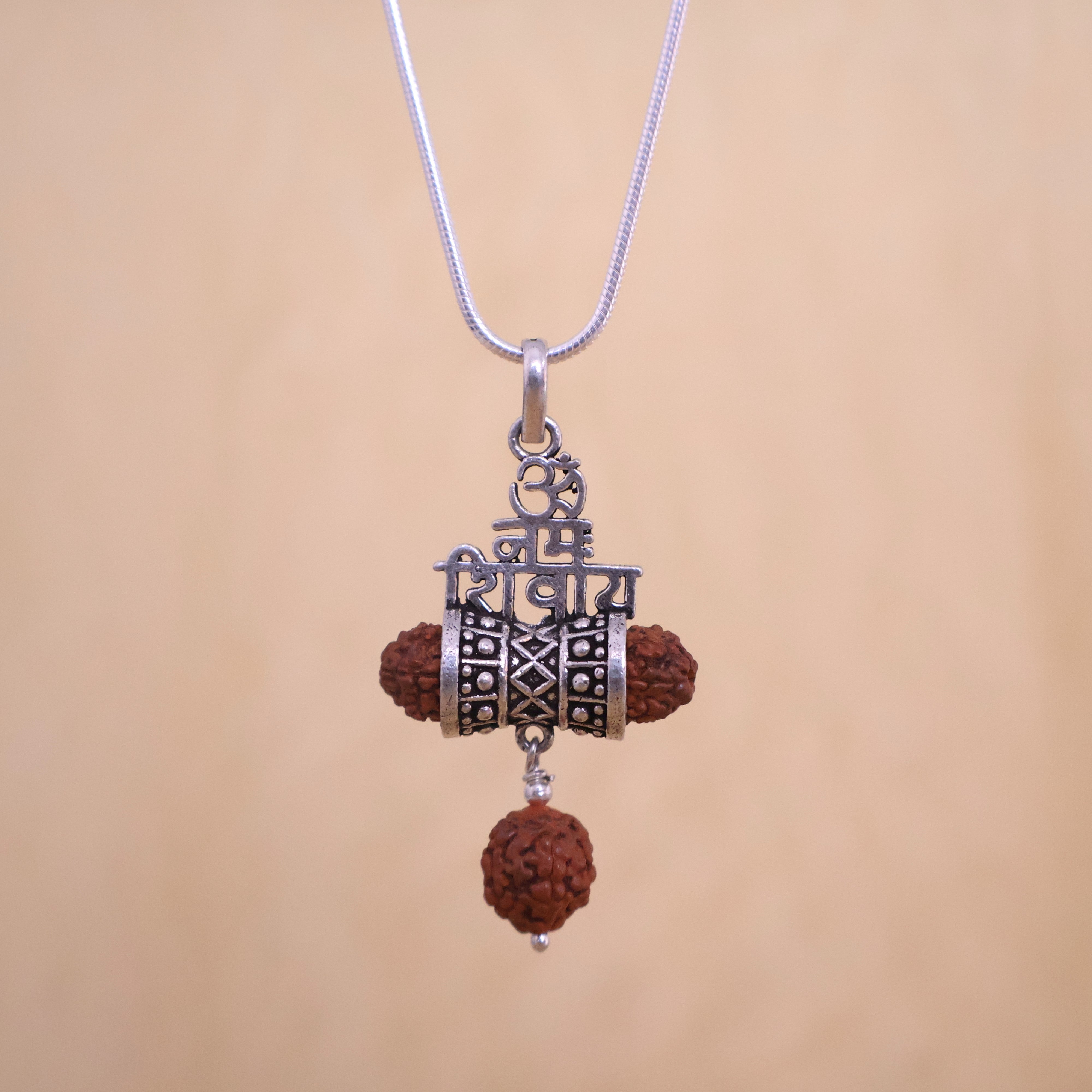 Rudraksha Pure Silver Om Namah Shivay Pendent