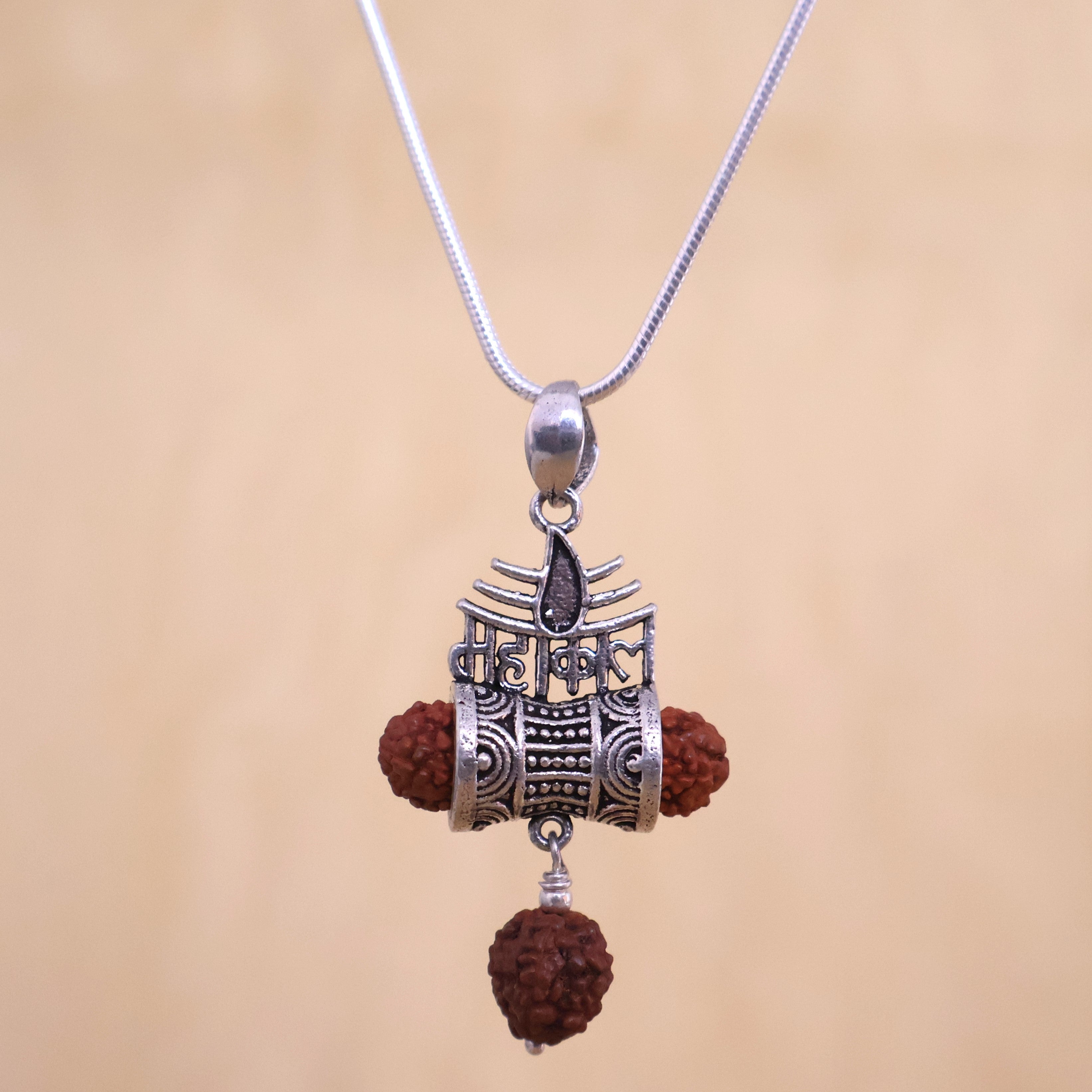 Rudraksha Pure Silver Mahakal/Mahadev Pendant