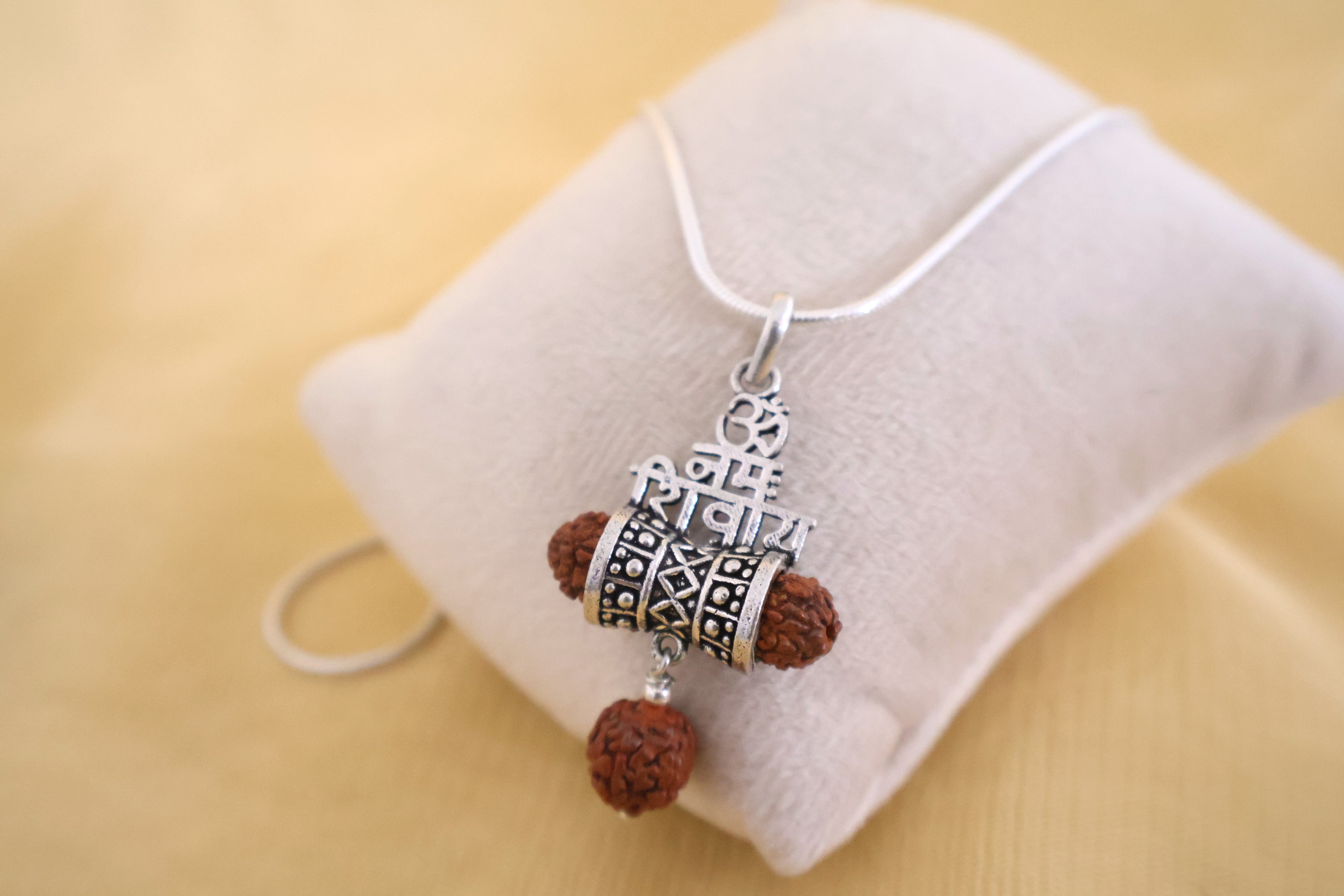 Rudraksha Pure Silver Om Namah Shivay Pendent