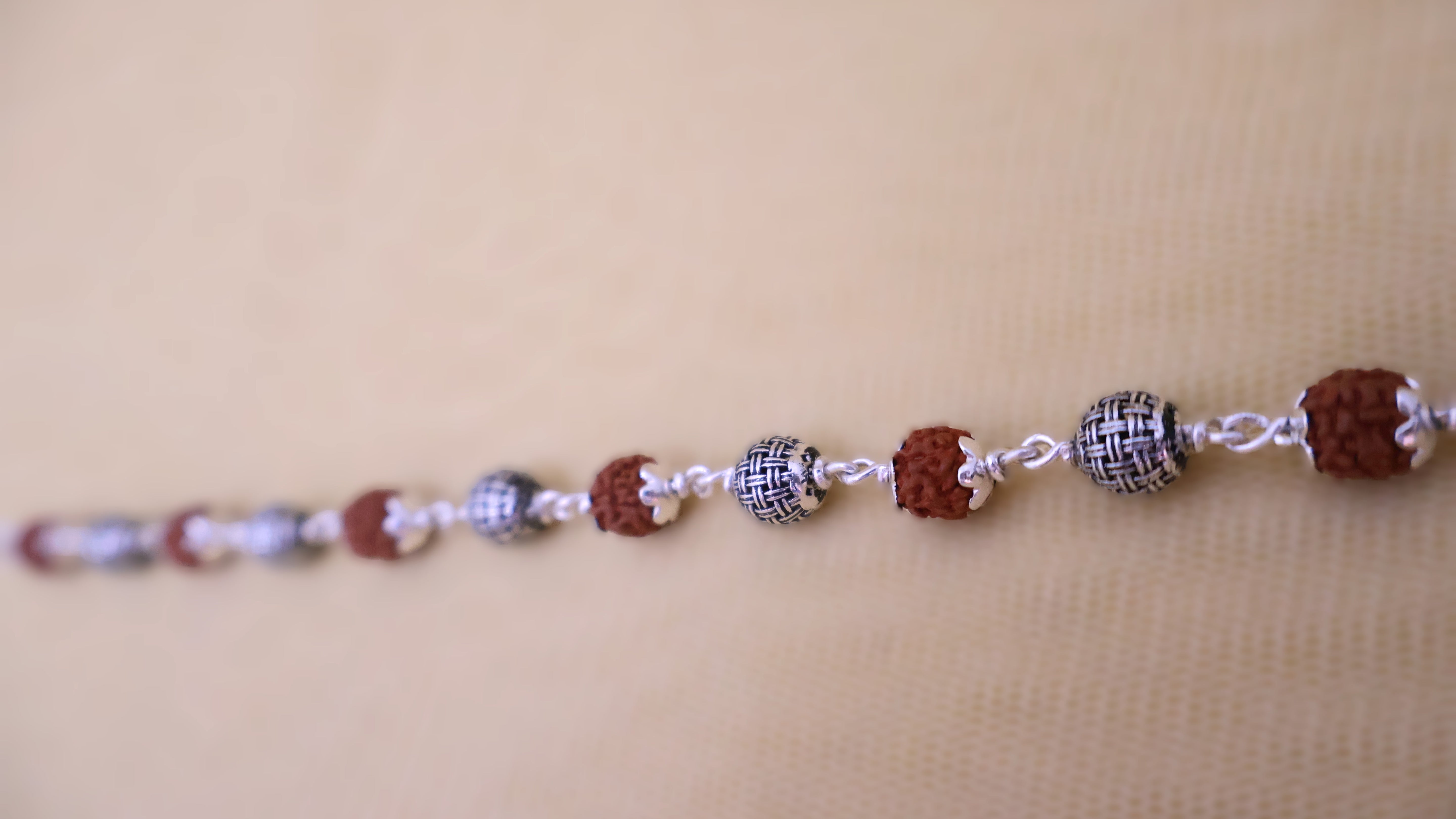 Rudraksha- Silver-Moti Bracelet: Sacred Connection