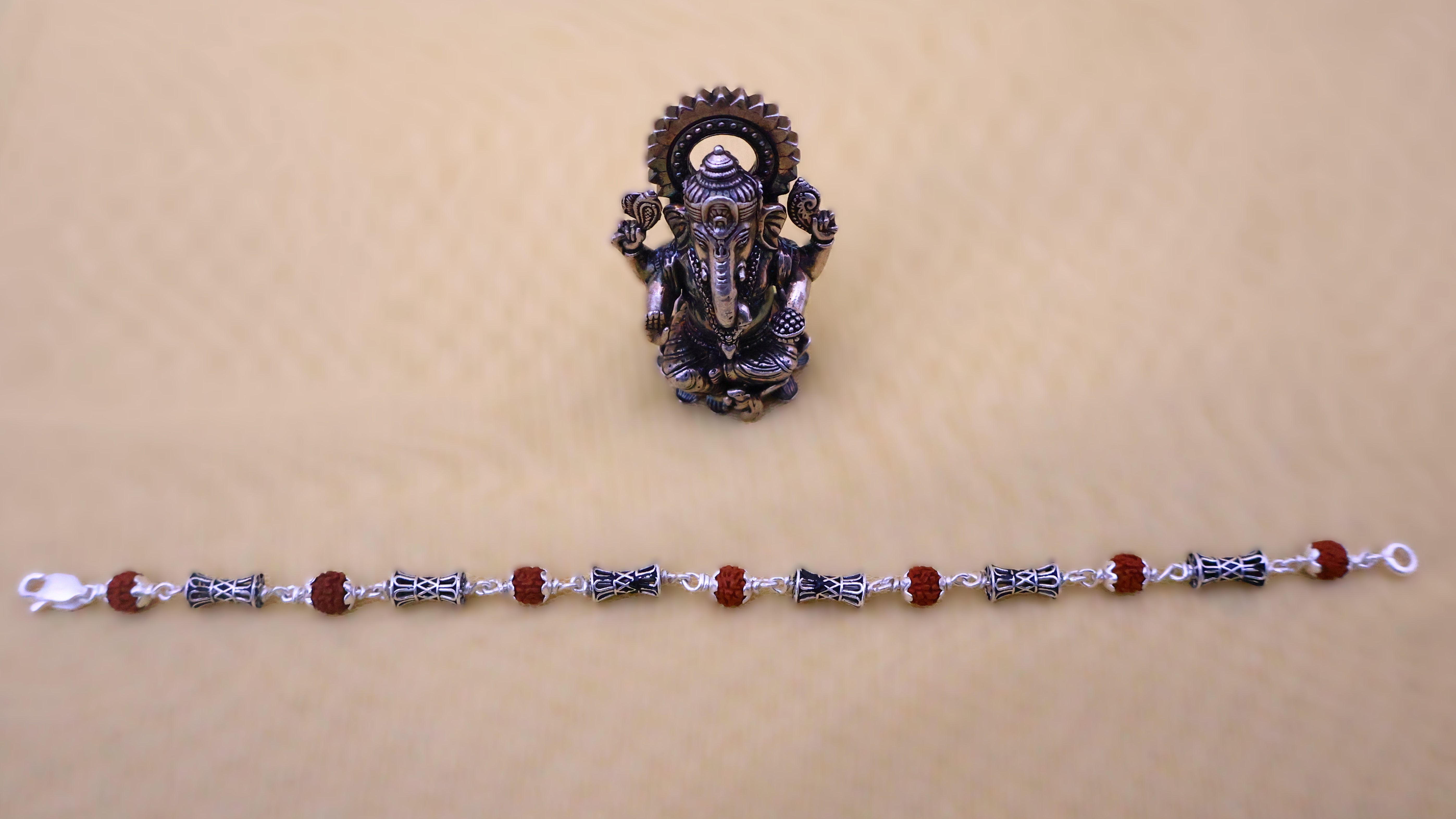 Rudraksha Single Damru Silver Bracelet: Second Edition